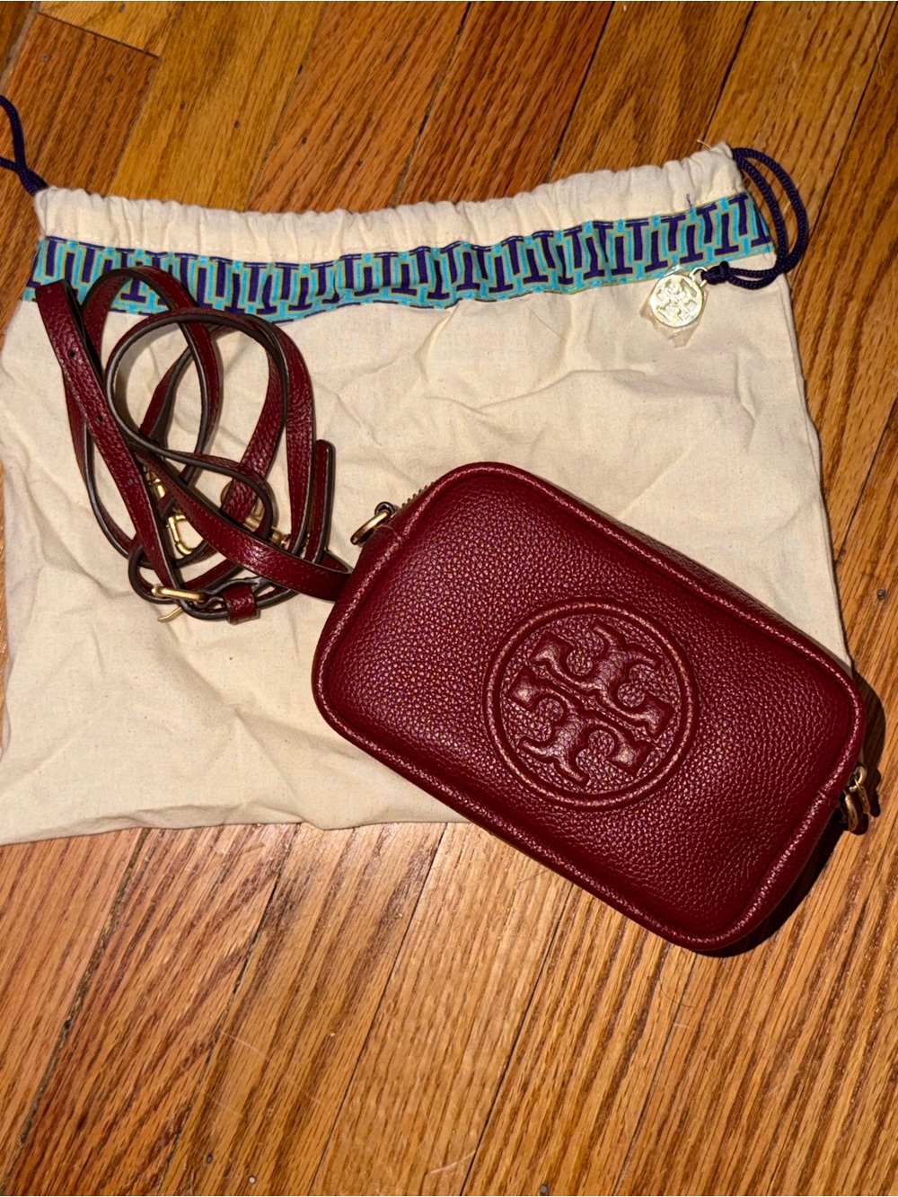 Tory Burch Pebbled Leather Crossbody Bag - Deep Red